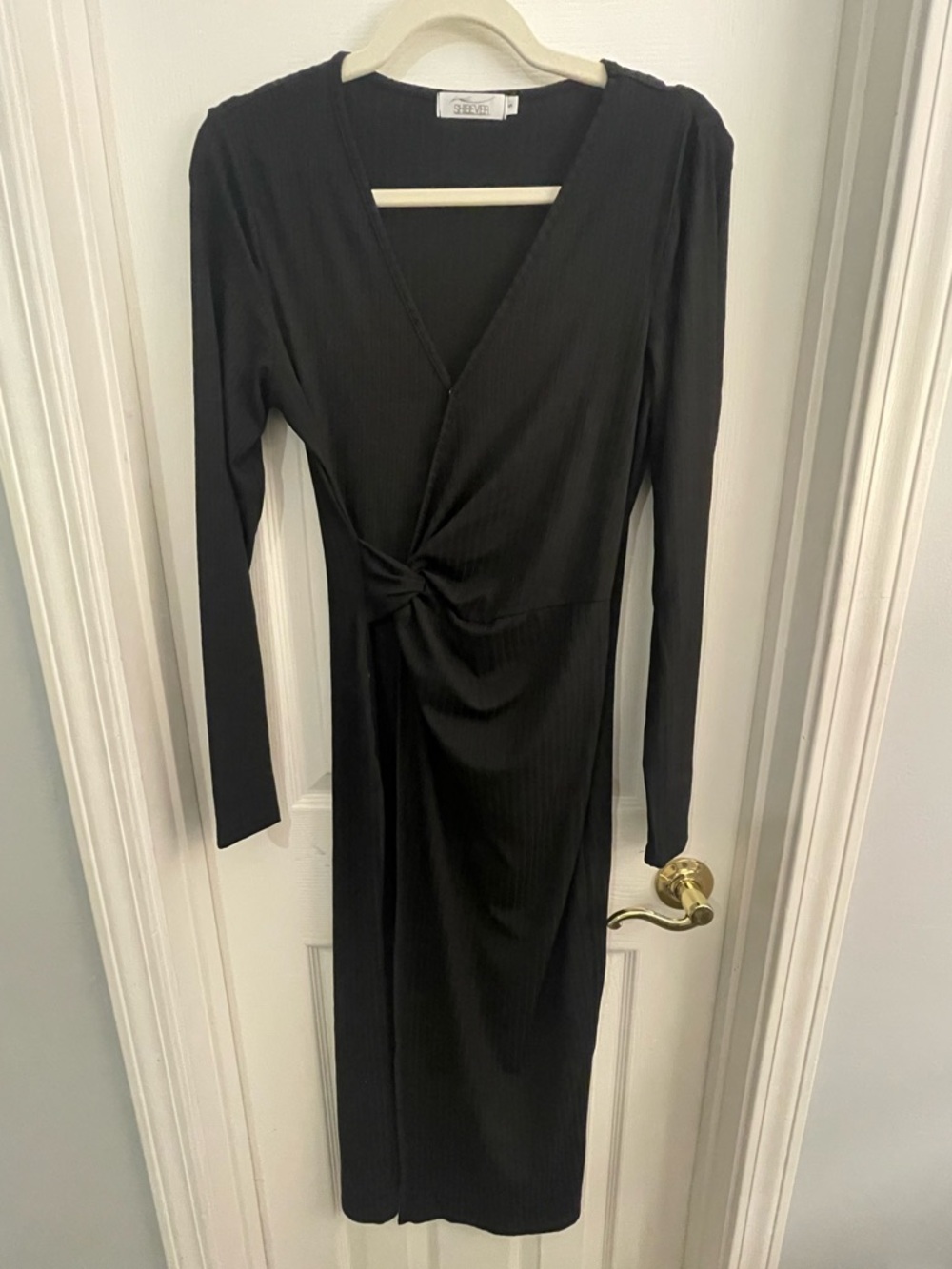 Black Twist-Front Long Sleeve Dress